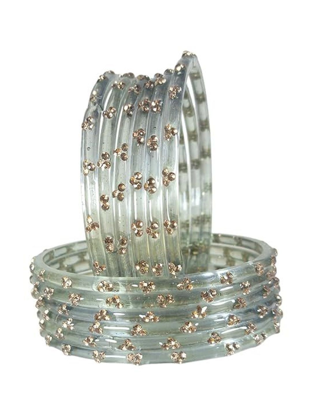 Pasovi Set Of 12 Stones Studded Glass Kashmiri Bangles