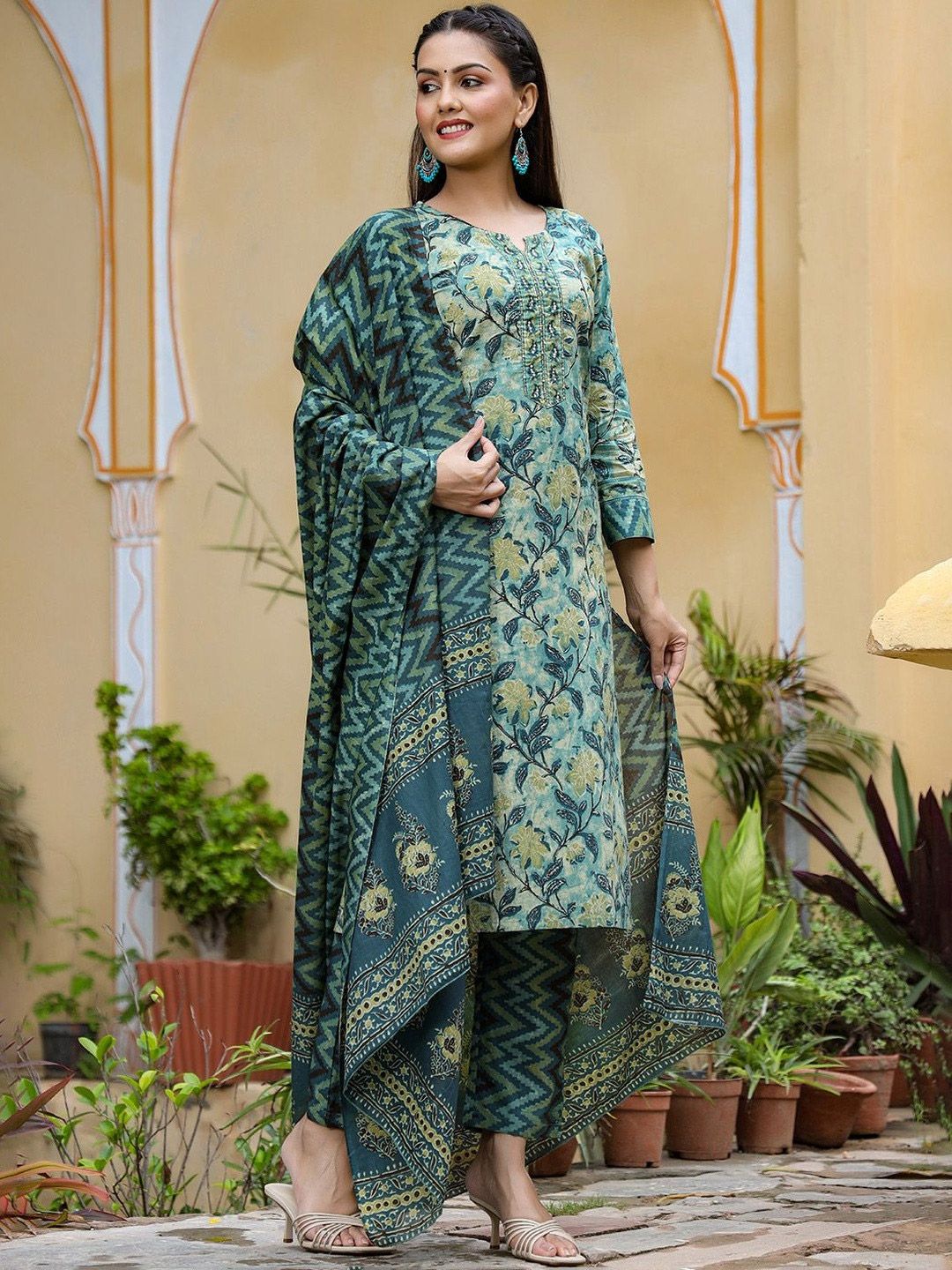 KALINI Ethnic Motifs Printed Kurta with Trousers & Dupatta