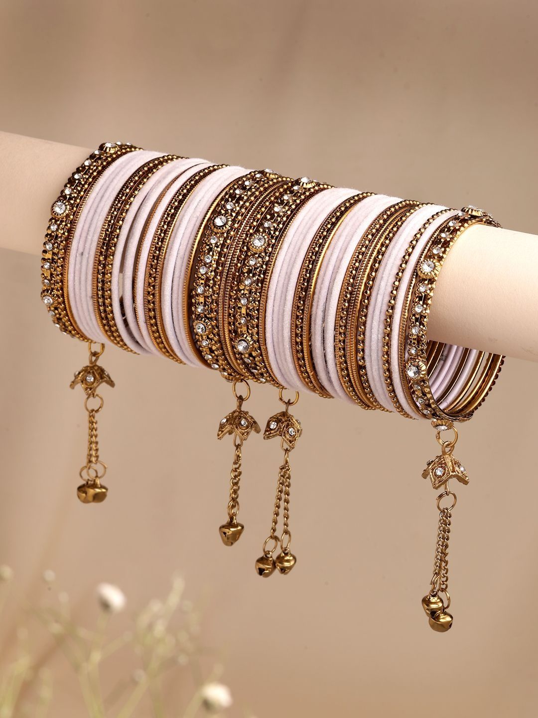 ZENEME Set of 56 Gold-Plated Zircon Studded Bangle