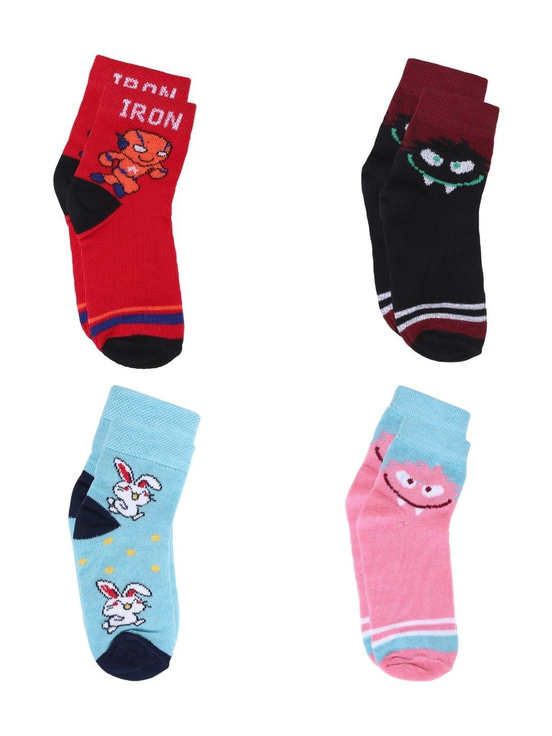 Superminis Kids Printed Pack Of 4 Assorted Colourblocked Pure Wool Ankle Length Socks