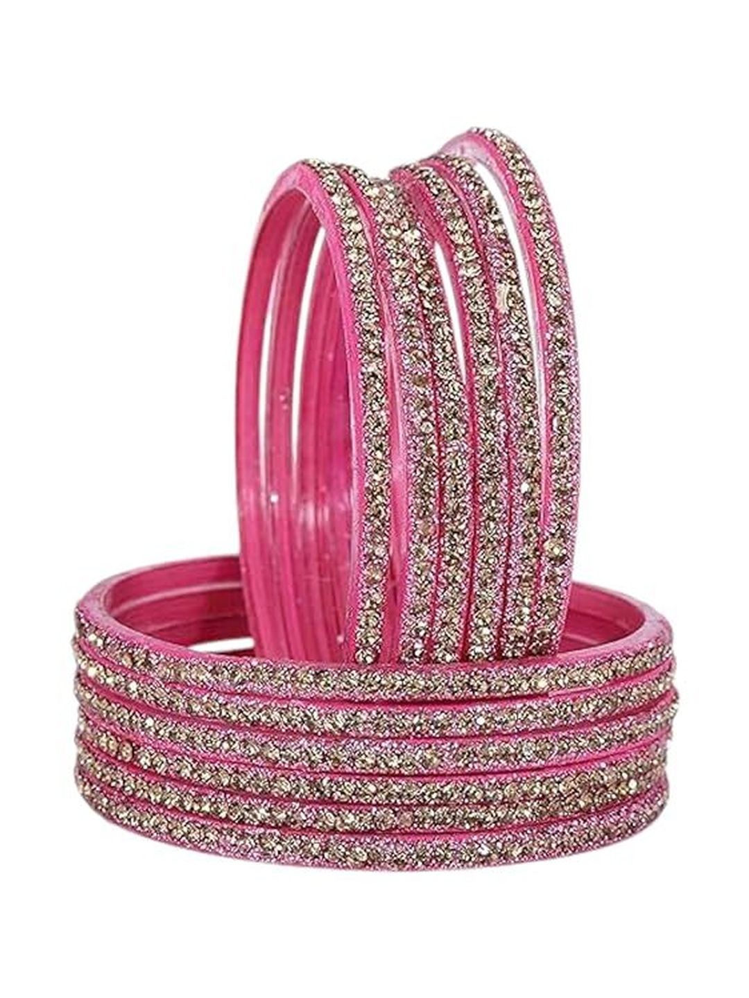 Luxurious Set Of 12 Zircon Stone-Studded Glass Bangles