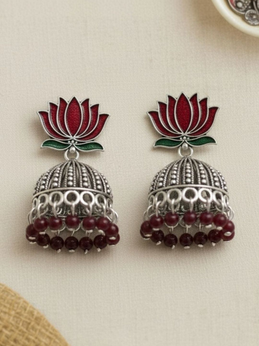 trueBrowns Lotus Silver-Plated Jhumkas