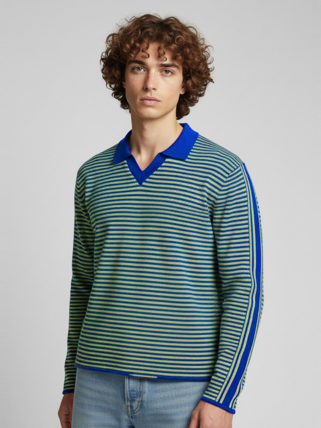 glitchez Self Striped Shirt Collar Relaxed Fit Pullover