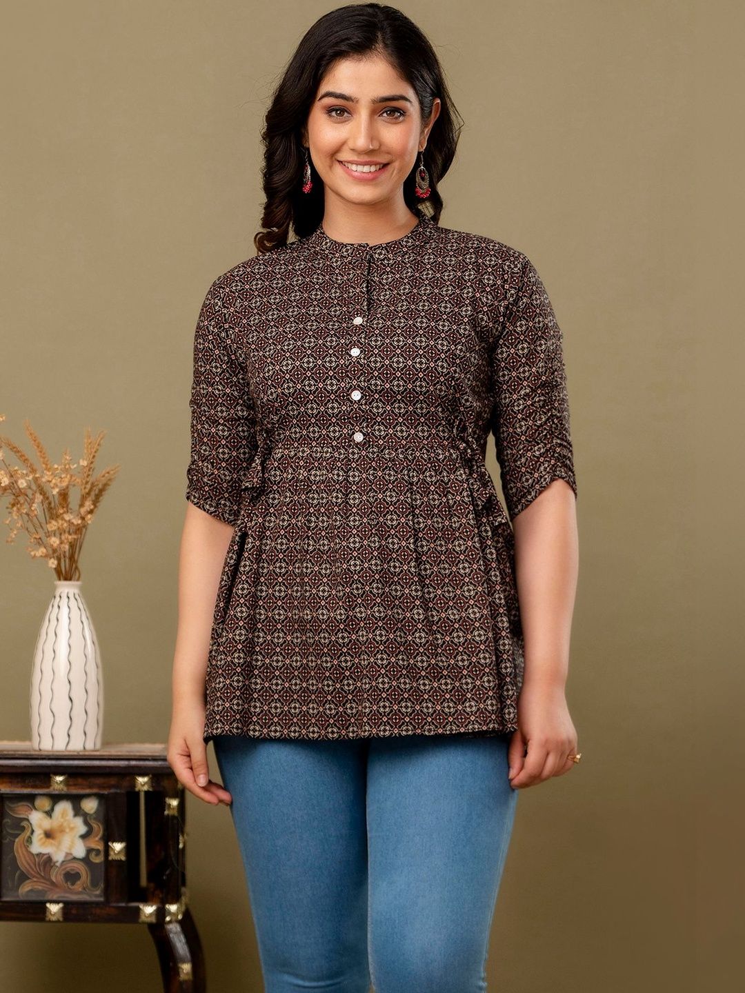 Tulsiram Printed Mandarin Collar Tunic