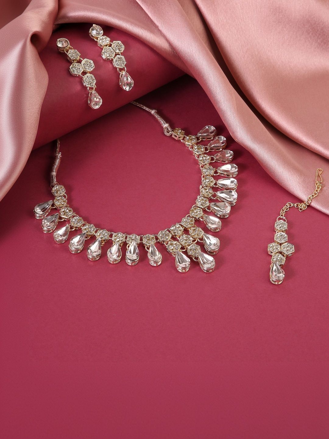 QUEENS NECK Gold-Plated Crystals Studded Jewellery Set