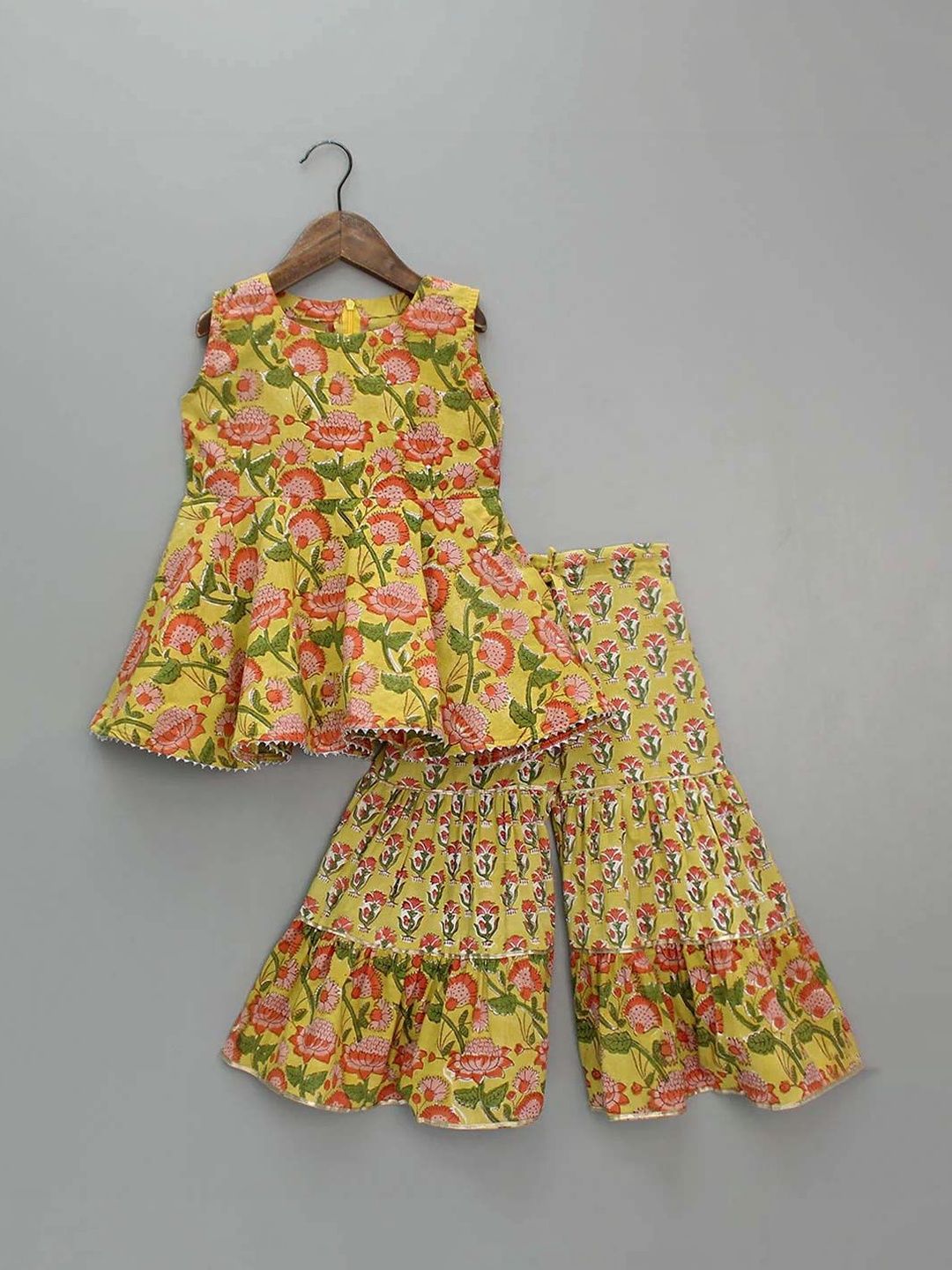 BAESD Girls Floral Printed Tiered Kurti with Sharara
