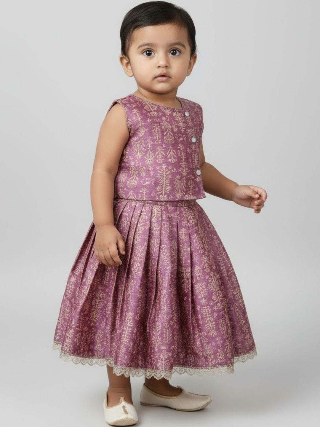 Biglilpeople Girls Printed Round Neck Sleeveless Lehenga Choli Set