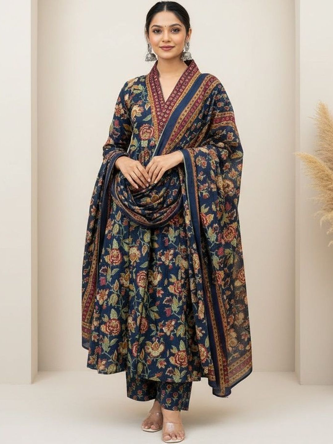 SZN Women Floral Regular Sequinned Kurta with Palazzos & With Dupatta