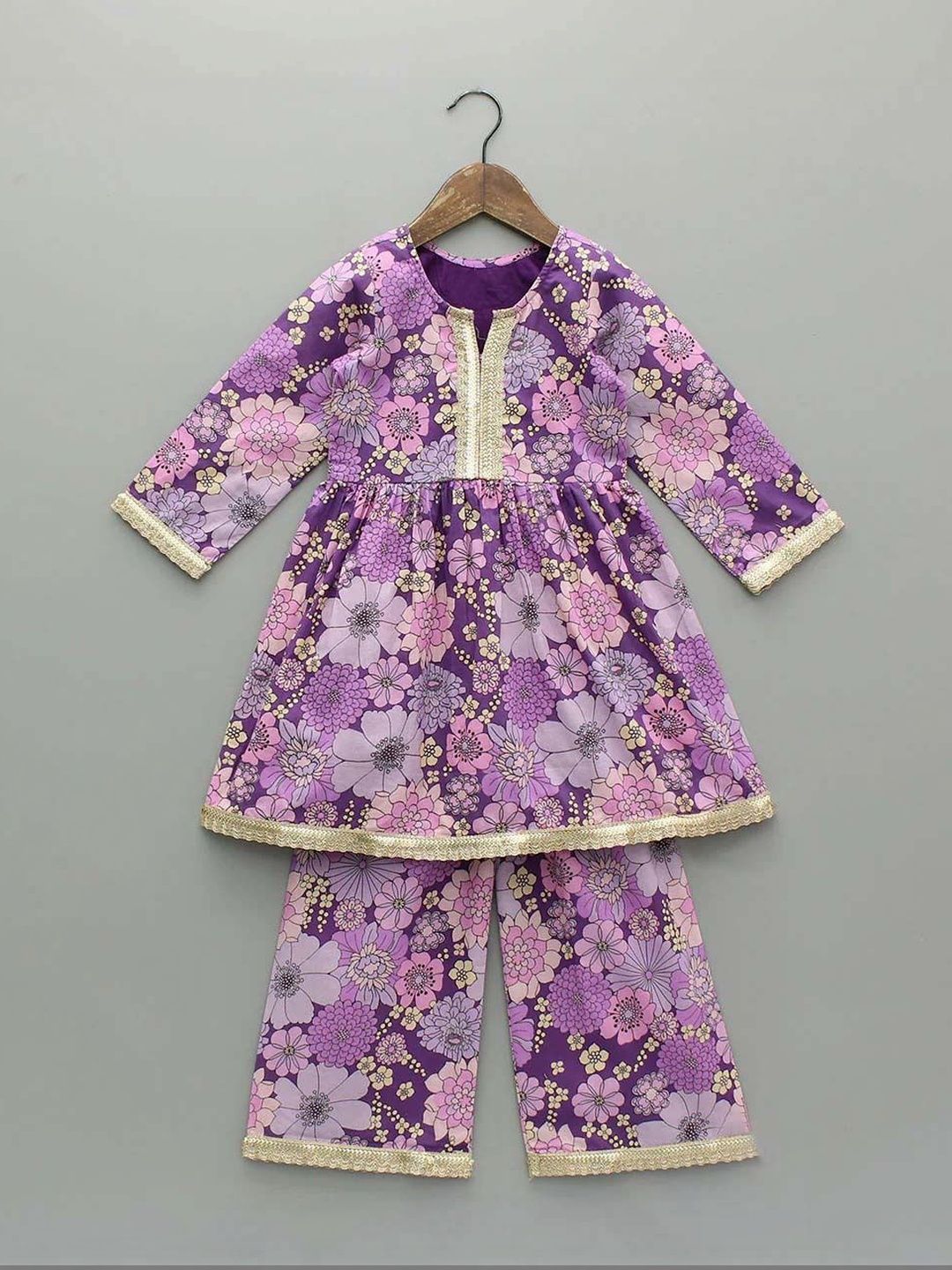 BAESD Girls Floral Printed Empire Gotta Patti Kurta with Palazzos