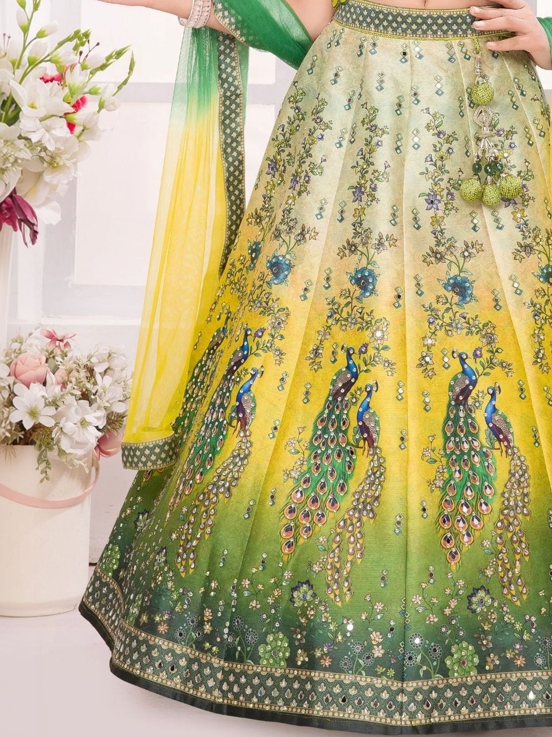 Girls Printed Sequinned Semi-Stitched Lehenga & Blouse With Dupatta 5