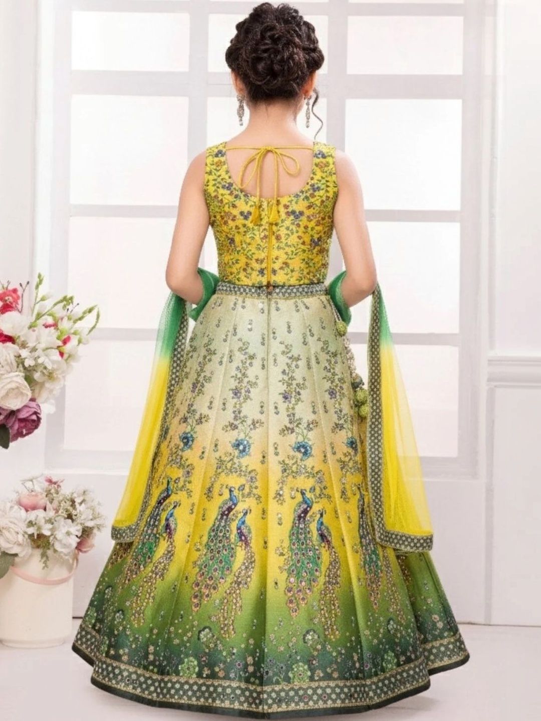 Girls Printed Sequinned Semi-Stitched Lehenga & Blouse With Dupatta 4