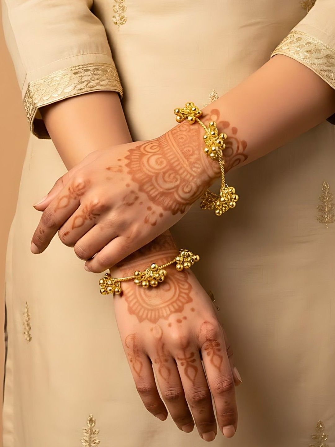 UnfoldSelf Set of 2 Gold-Plated Ghungroo Kashmiri Kashmiri Bangless