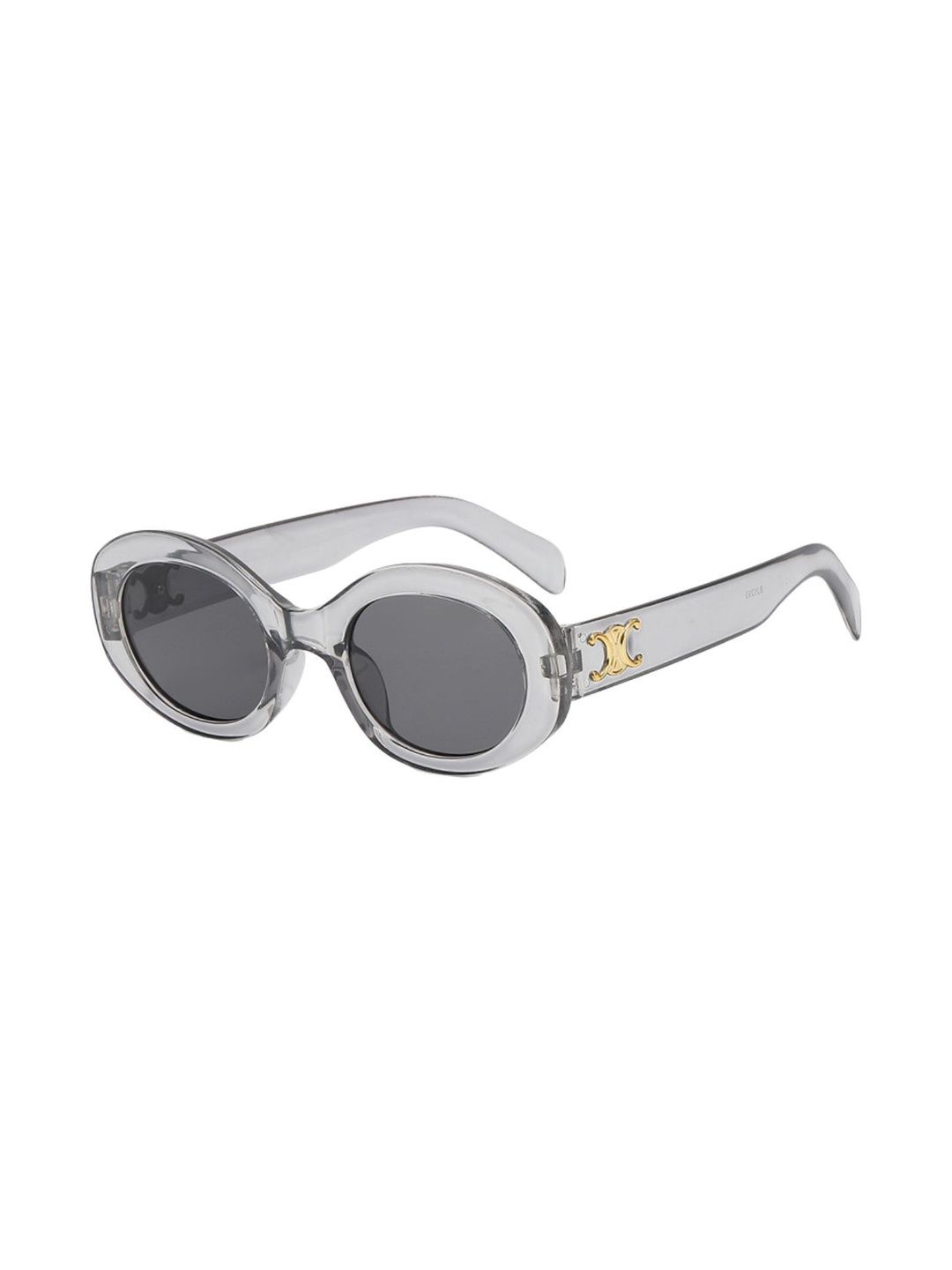 OUDI Women Black Lens & Silver-Toned Oval Sunglasses with