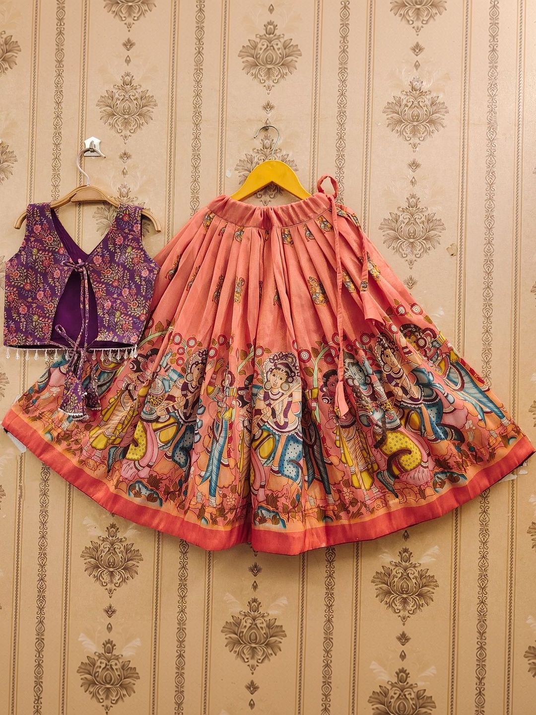 Girls Printed V-Neck Flared Lehenga Choli With Dupatta 5