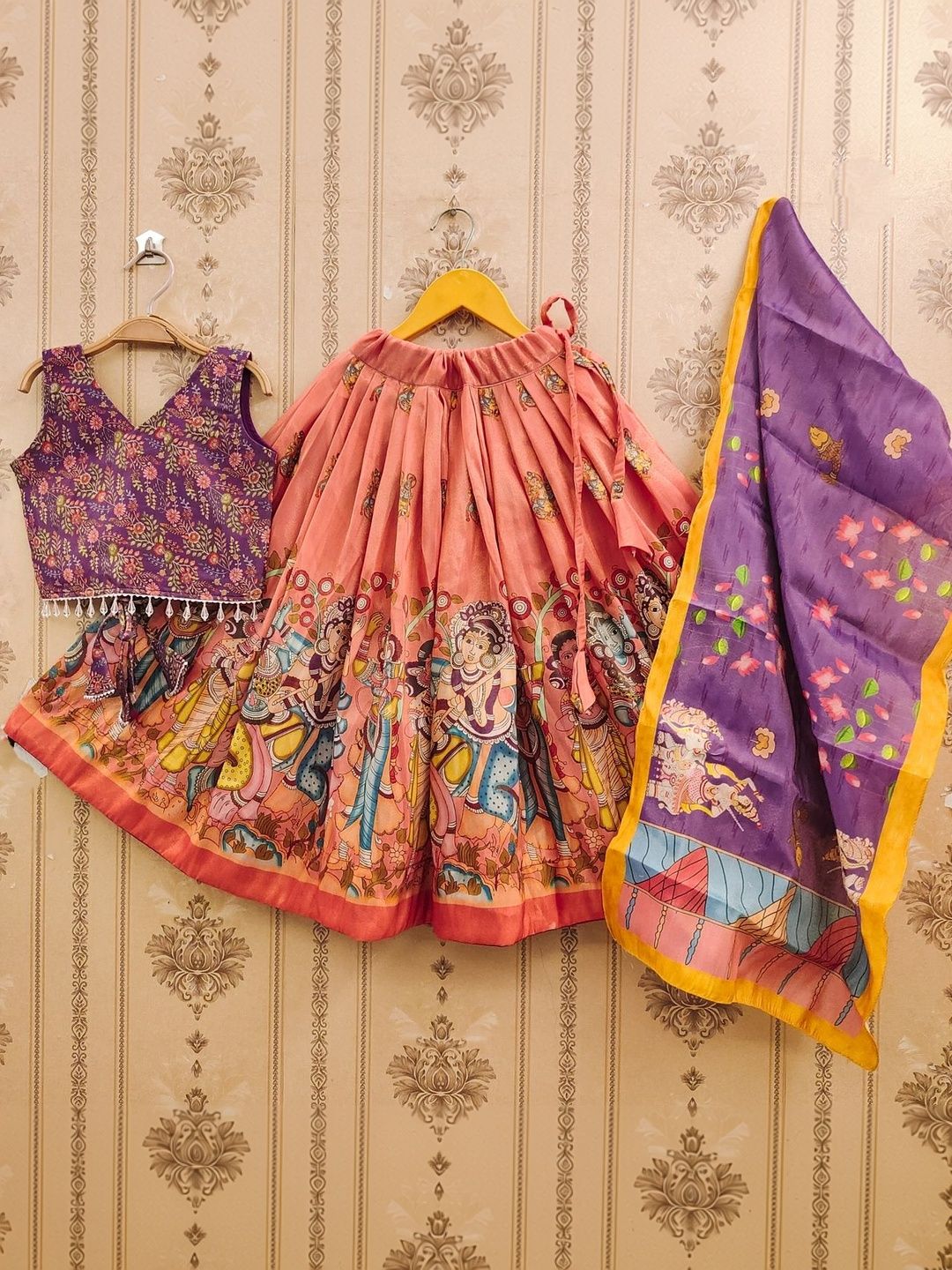 Girls Printed V-Neck Flared Lehenga Choli With Dupatta 2