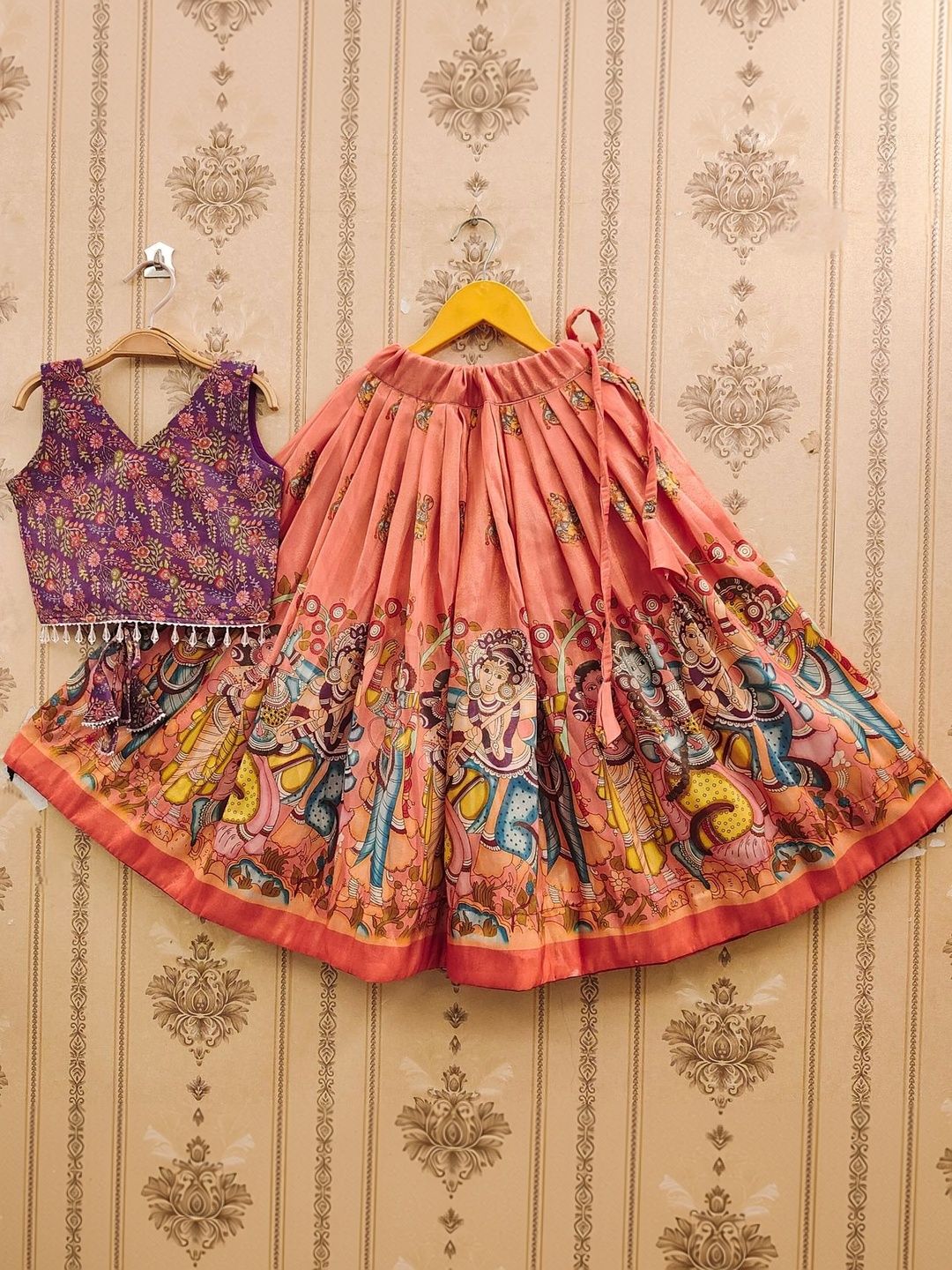Girls Printed V-Neck Flared Lehenga Choli With Dupatta 3