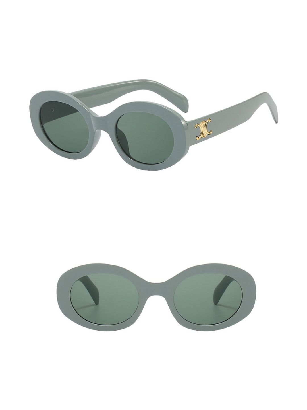OUDI Women Green Lens & Green Oval Sunglasses with