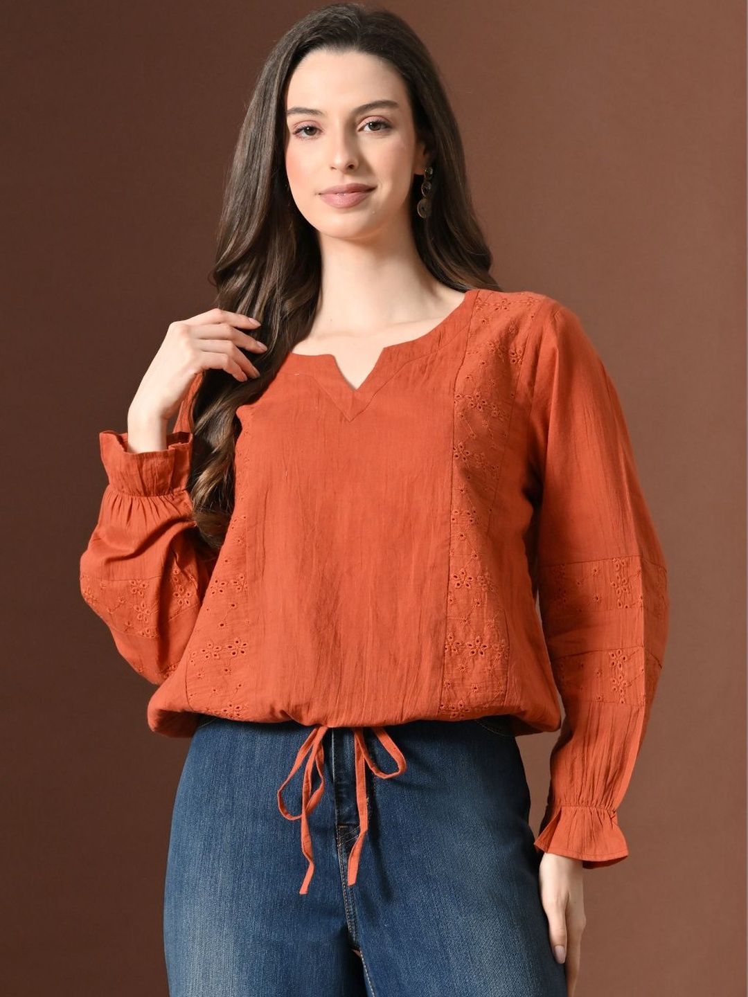 Myshka Embellished Embroidered Cotton Top