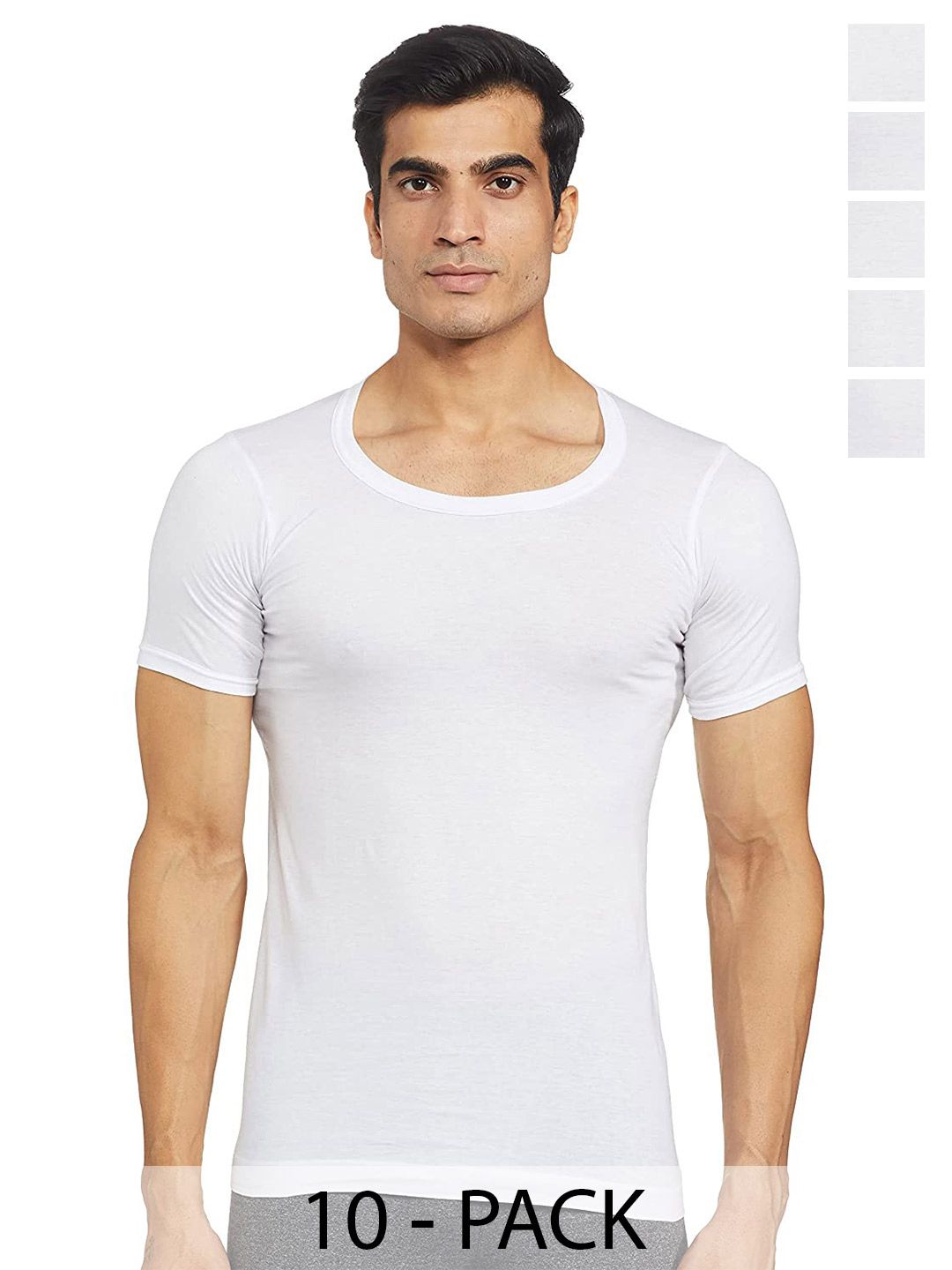 AMUL COMFY Pack Of 10 Round Neck Cotton Basic Innerwear Vests