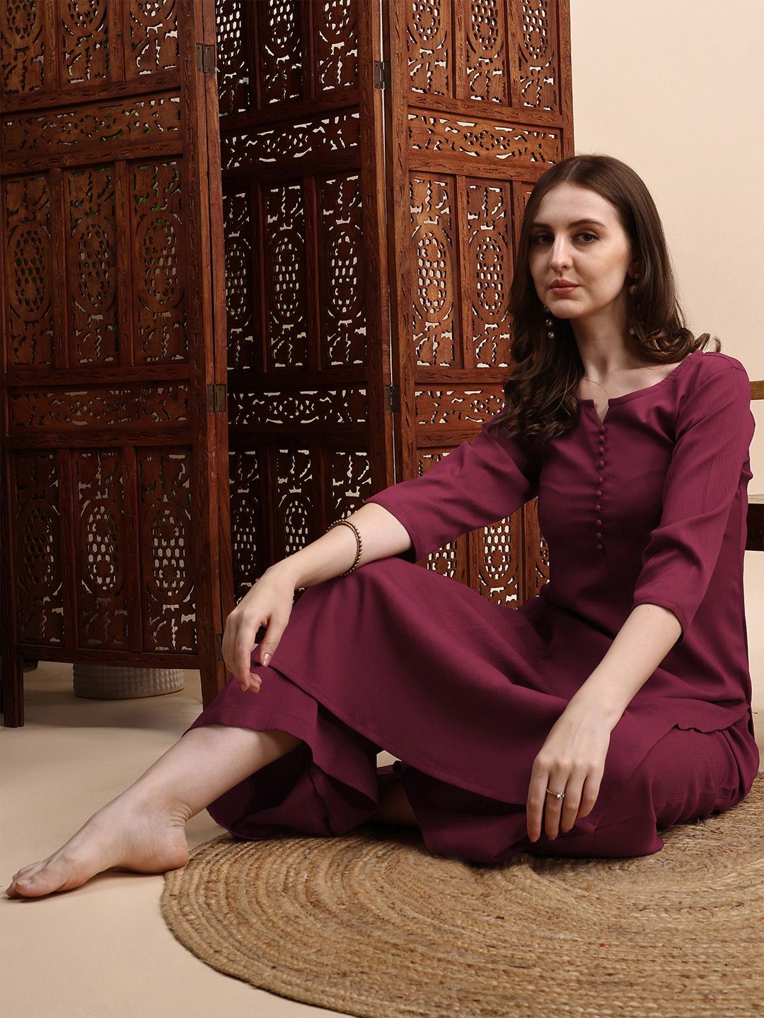 HRITIKA Women Round Neck Straight Kurta with Palazzos