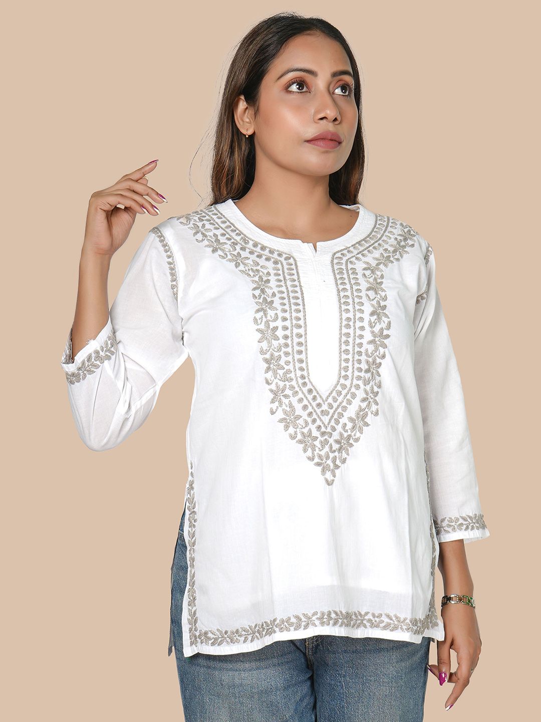 RANGAA NAWAAB Women Embroidered Chikankari White Romance Kurta