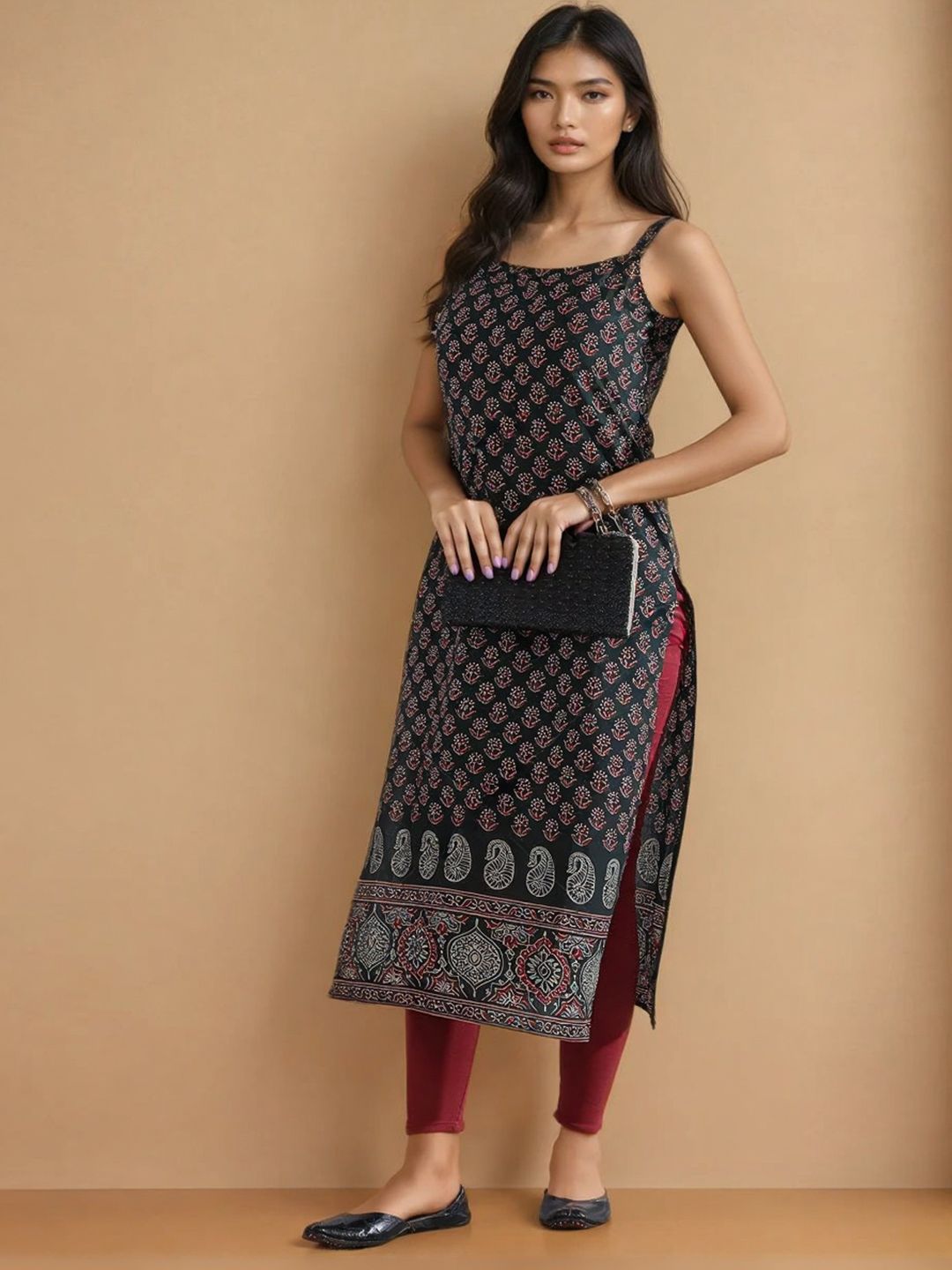 GULMEHAK Floral Printed Sweetheart Neck Pure Cotton Kurta