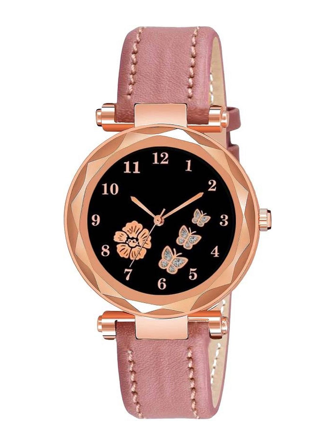 LAKSH Women Peach Printed Dial & Leather Strap Analogue Watch