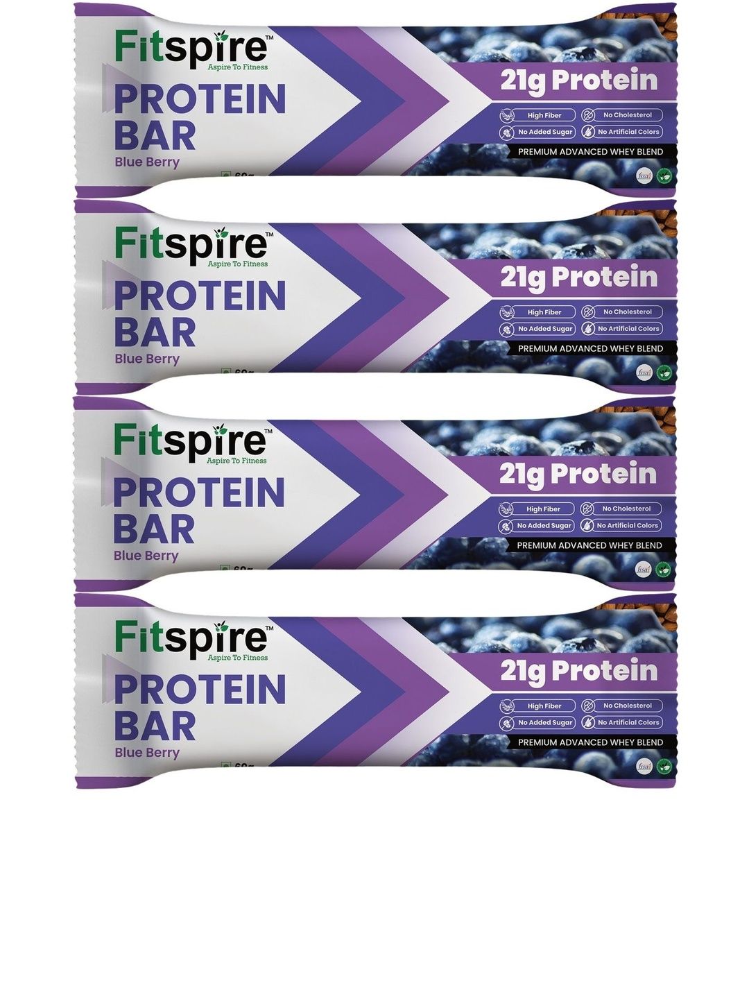 FITSPIRE Pack Of 4 Protein Bars Blueberry -60g