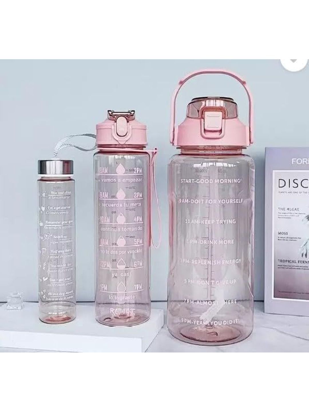 Mebo Pink Set of 3 Plastic Typography Water Bottle