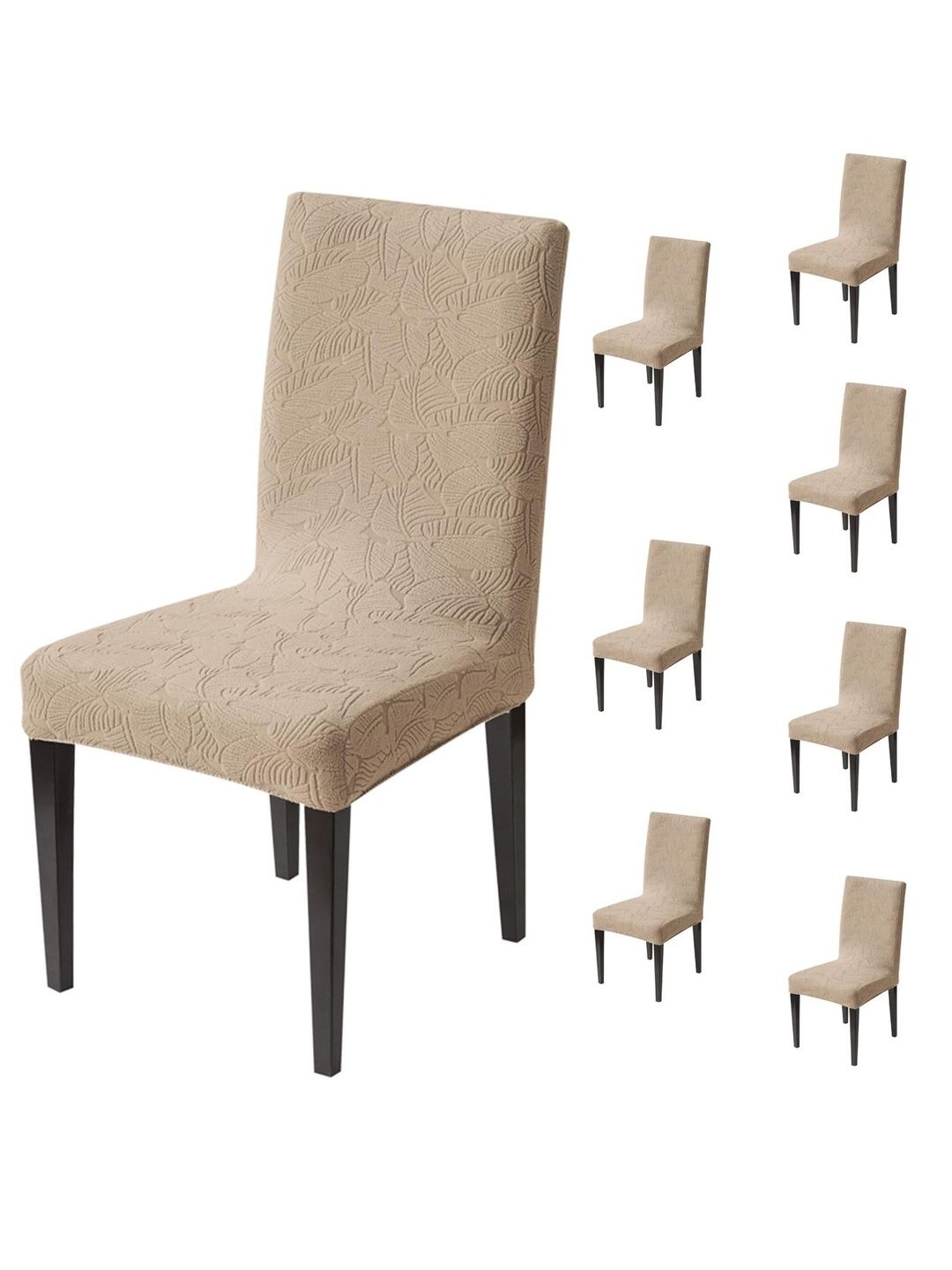 HOUSE OF QUIRK Set Of 8 Khaki Jacquard Stretchable 220 GSM Chair Covers