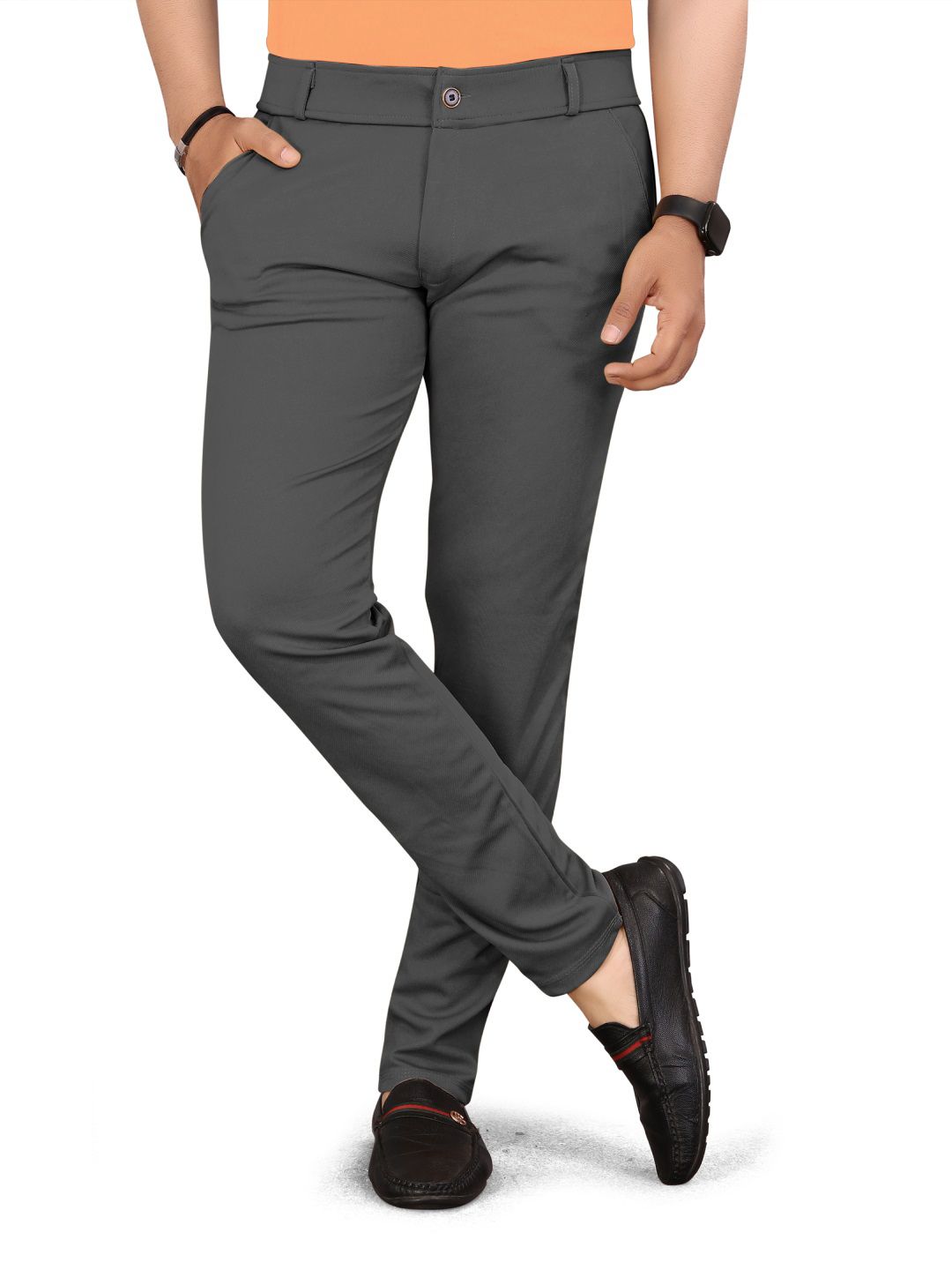 BHAVESHBHAI Men Comfort Regular Fit Mid-Rise Trousers