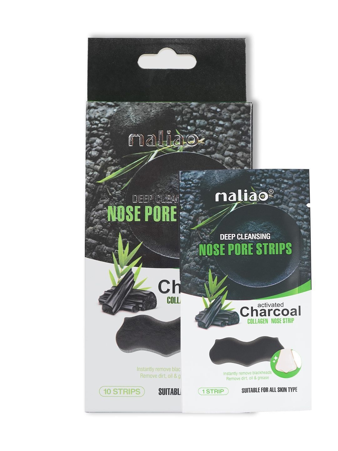 Maliao Charcoal Deep Cleansing Nose Pore Strips - 10 Pieces