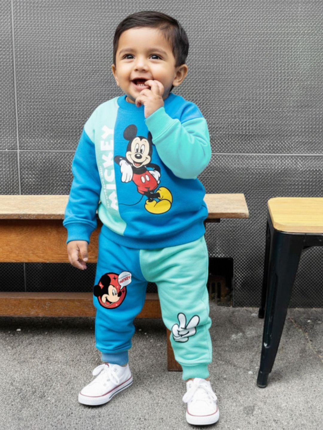 Nap Chief Infants Unisex Disney Mickey Mouse Printed Colourblocked Cotton Sweatshirt With Joggers