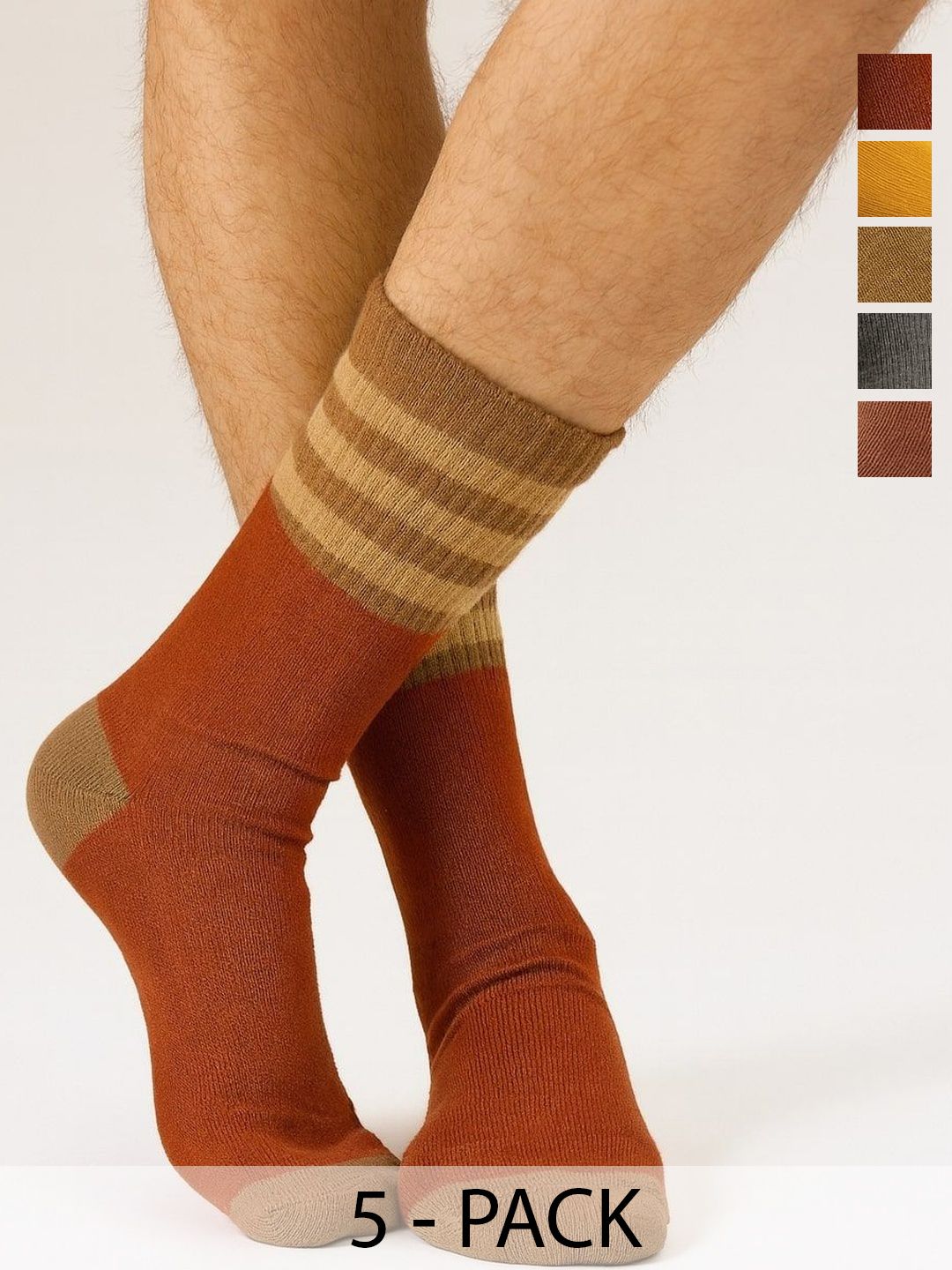 Buy ZEVORA Men Pack Of 5 Striped Calf Length Socks -  - Accessories for Men