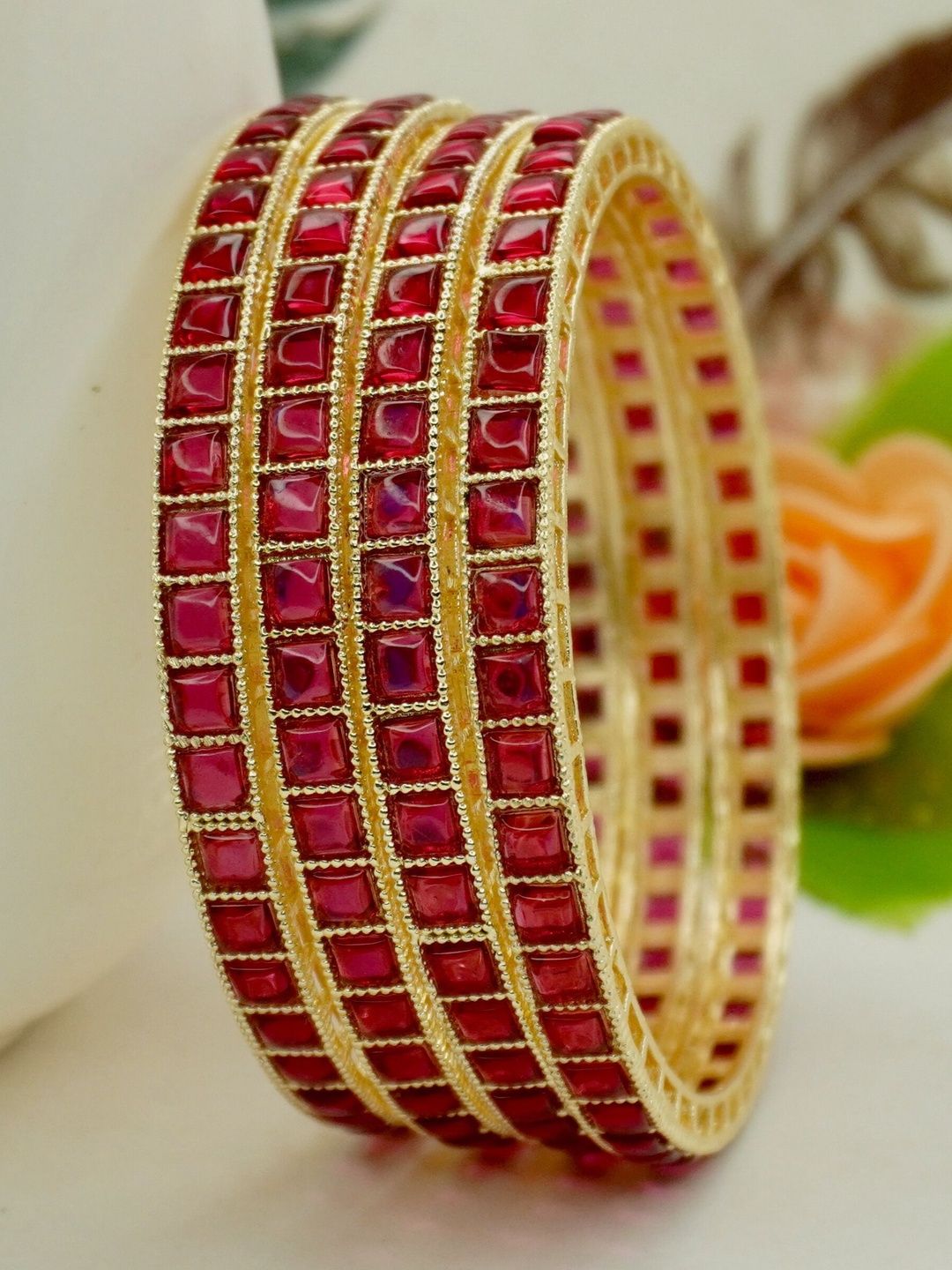Panini jewels Set of 4 Gold-Plated Stones Studded Bangles