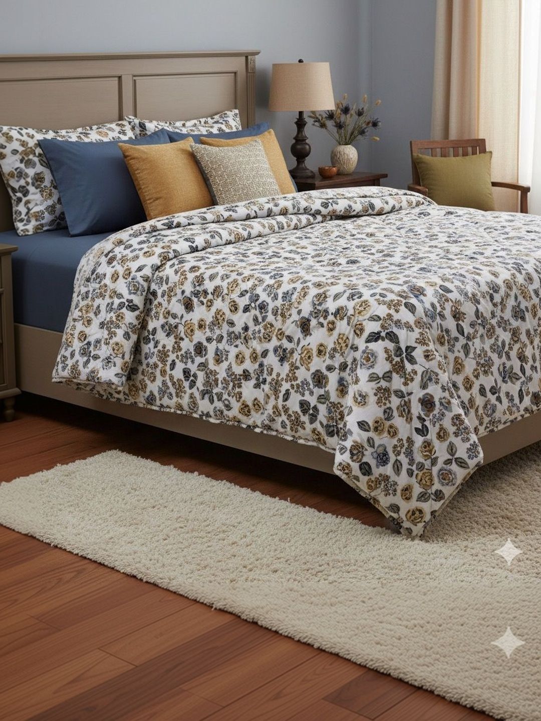 Utopia Bedding Beige & White Floral Microfiber Mild Winter 300 GSM Comforter