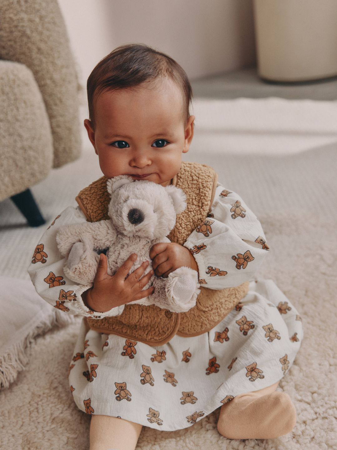 NEXT Infants Cotton Printed A-Line Dress with Gilet & Stockings
