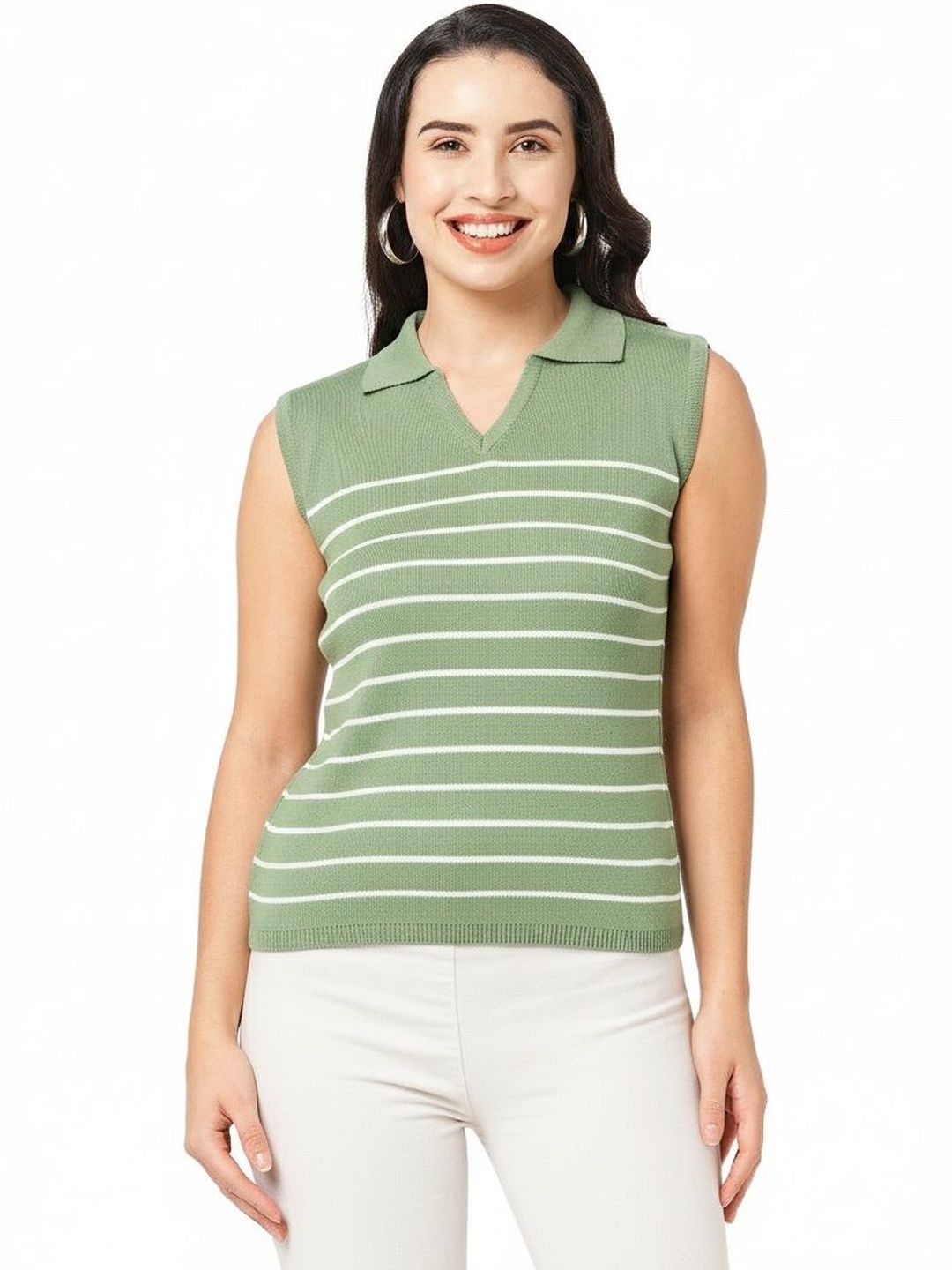 G0-4 IT Women Striped Polo Collar T-shirt