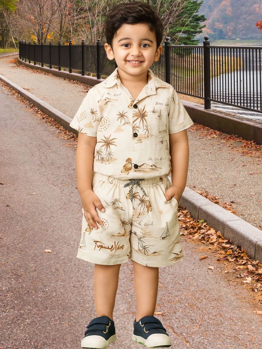 XBOYZ Boys Printed Pure Cotton Shirt With Shorts Clothing Set