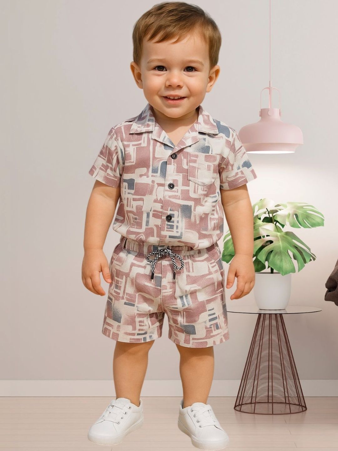 XBOYZ Kids Printed Pure Cotton Shirt With Shorts Clothing Set