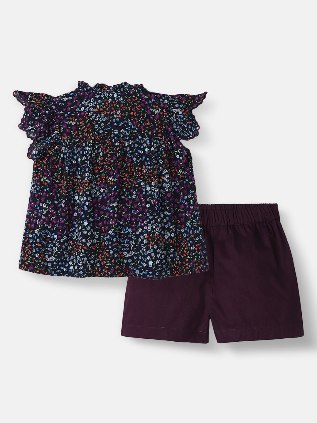 Girls Floral Printed Round Neck Top With Shorts Clothing Set 2