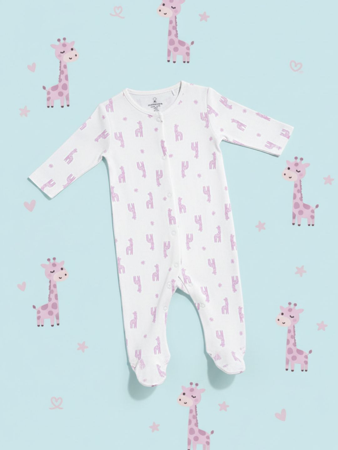 mothercare Infant Girls Cotton Printed Sleepsuit