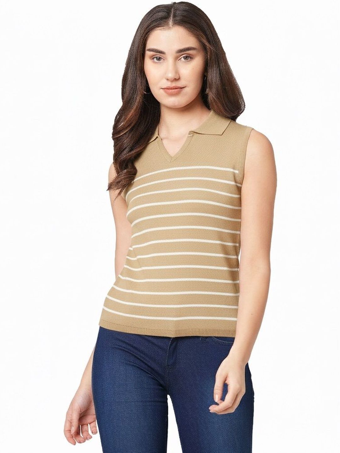 G0-4 IT Women Striped Polo Collar T-shirt