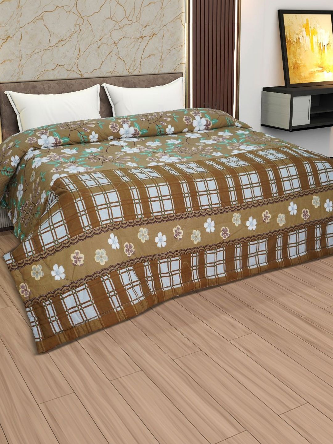 Utopia Bedding Brown & Brown Floral Microfiber Mild Winter 300 GSM Comforter