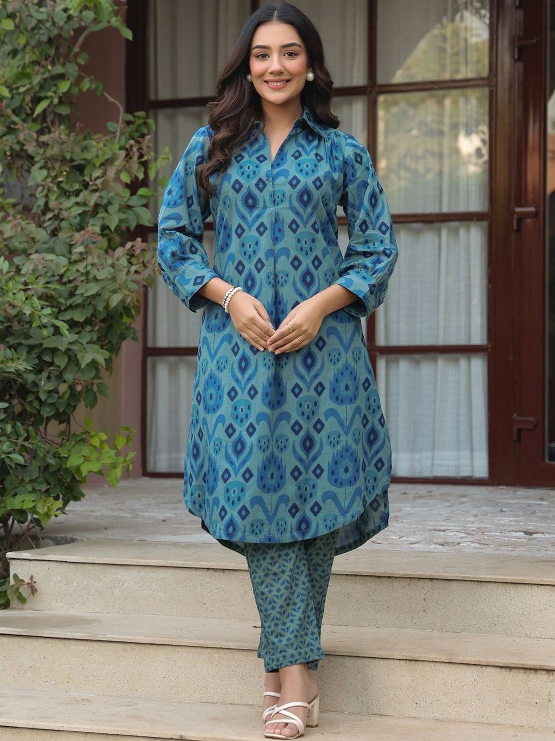 Jaipur Morni Women Ethnic Motifs Printed Regular Pure Cotton Kurta with Trousers