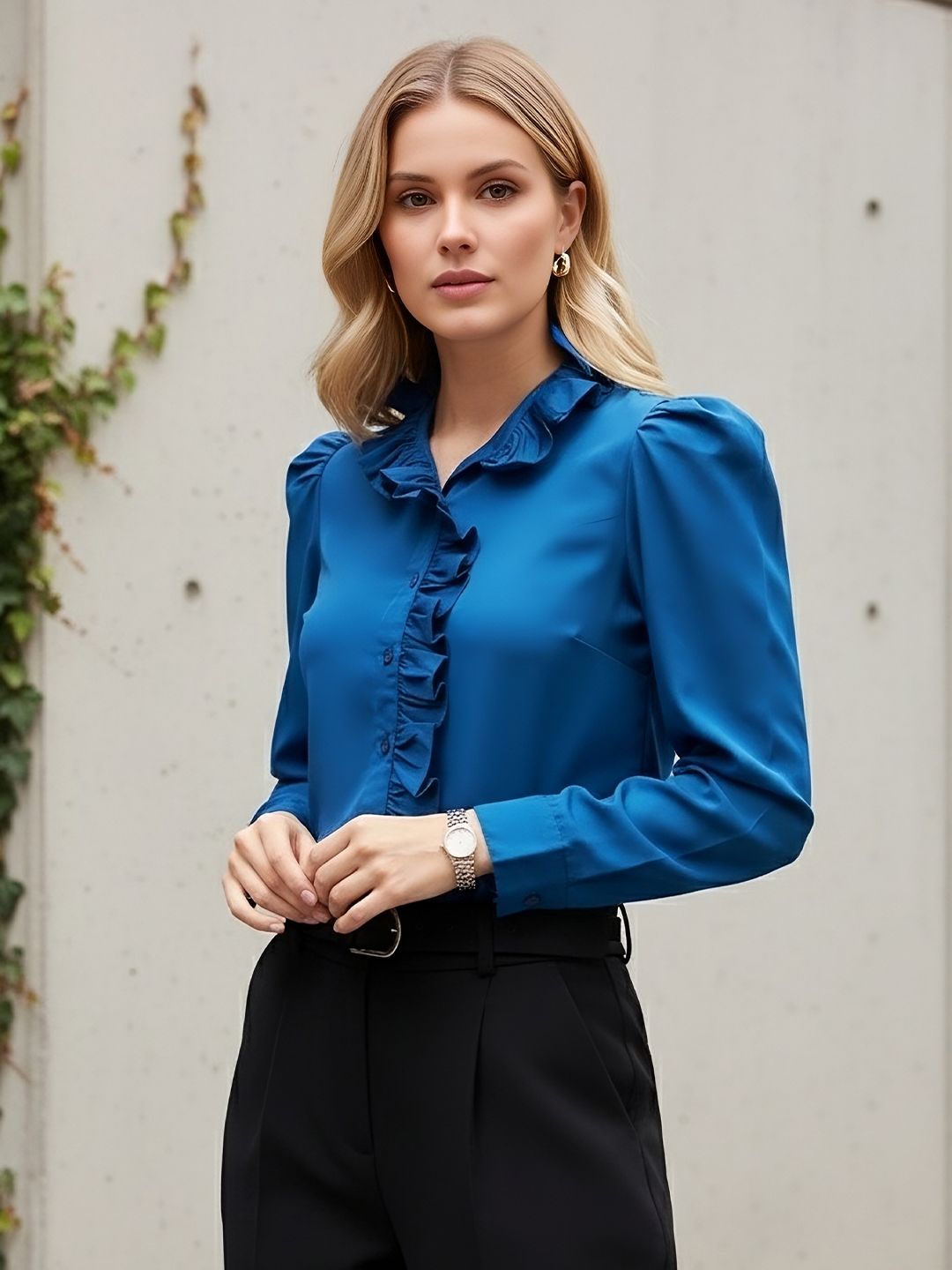 Berrylush BIZwear Puff Sleeve Ruffles Shirt Style Top