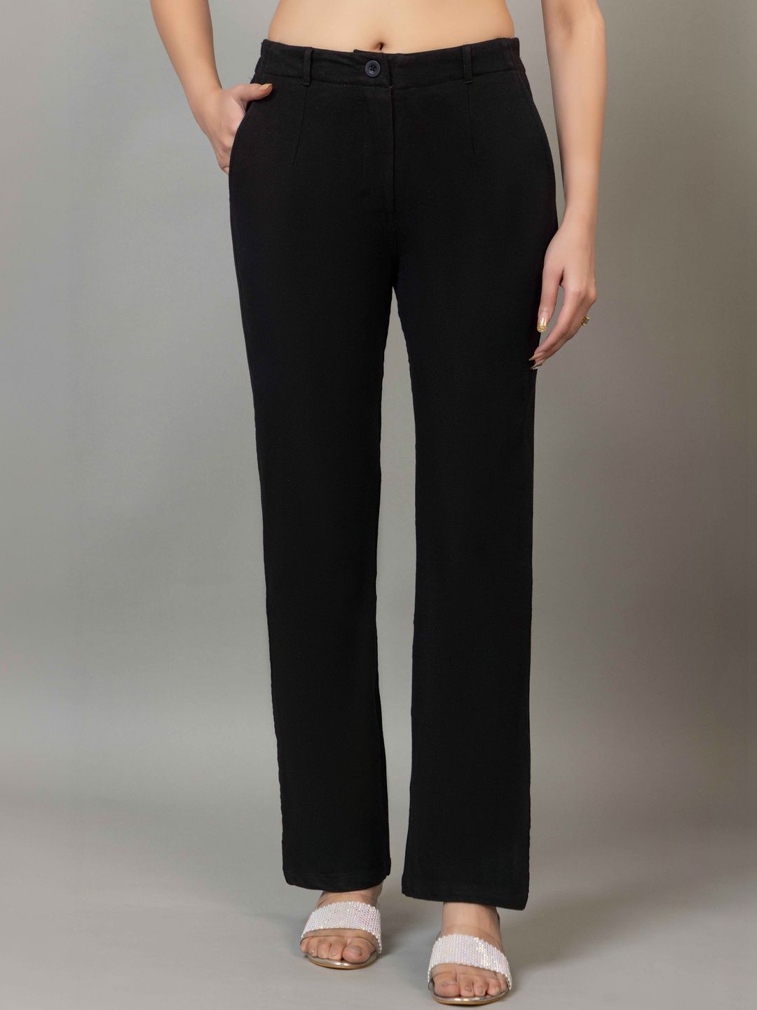 Mlada Women Solid Cotton Mid Rise Denim Bootcut Flare Pants with 2 Side Pockets