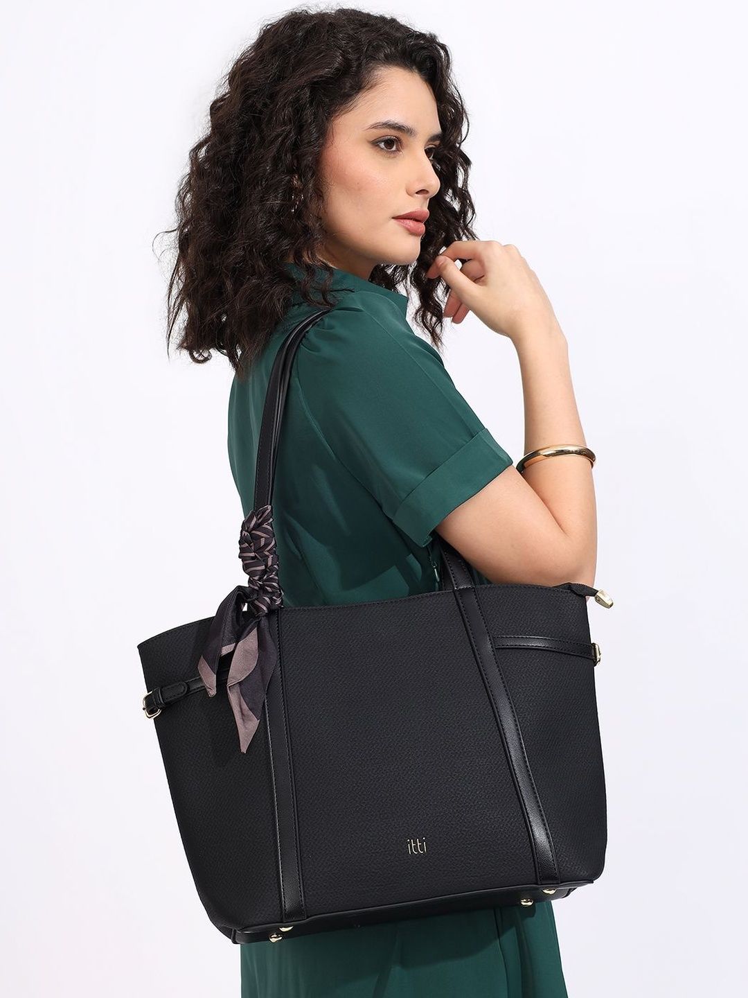 itti Textured PU Structured Tote Bag