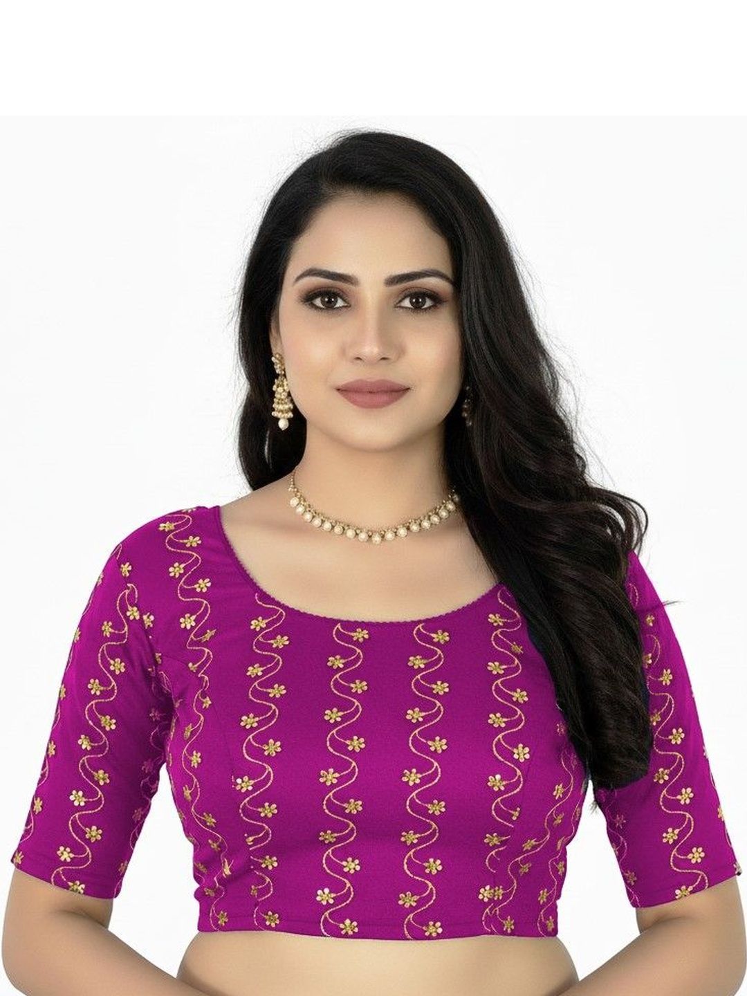 PU FASHION Embroidered Round Neck Saree Blouse