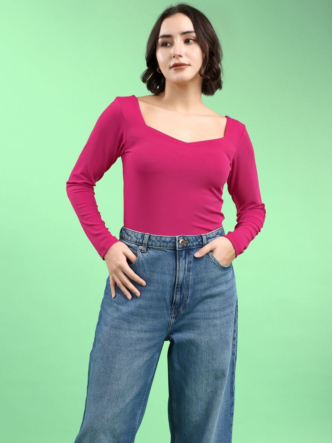 PURVAJA Women Fitted Regular Sleeves Sweetheart Neck Solid Top